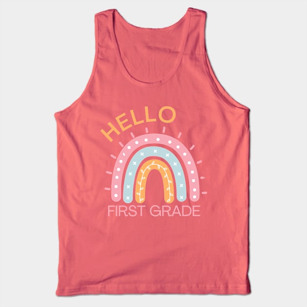 Hello First Grade Boho Rainbow Back to School Tank Top by MalibuSun